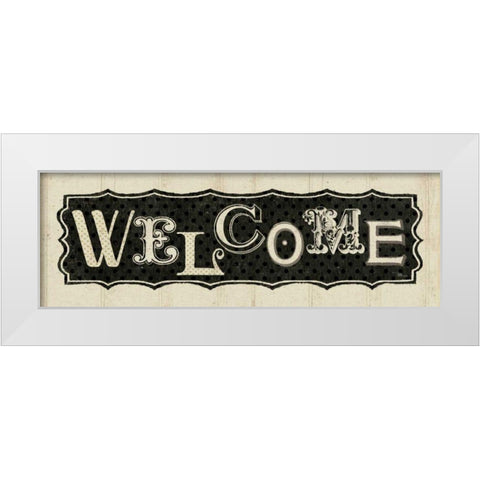 Room Signs IV - Welcome White Modern Wood Framed Art Print by Pela Studio