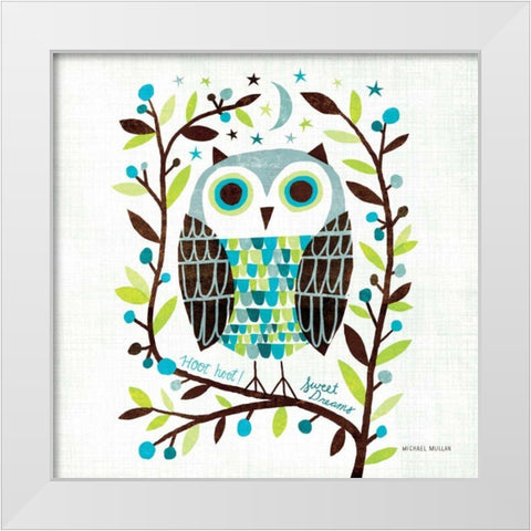 Night Owl I Square White Modern Wood Framed Art Print by Mullan, Michael