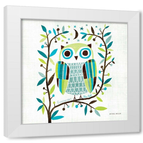 Night Owl II Square White Modern Wood Framed Art Print by Mullan, Michael