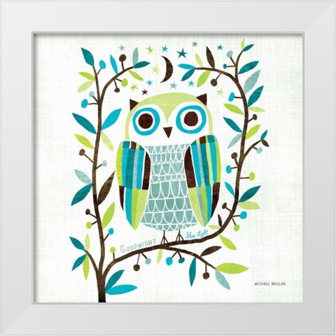 Night Owl II Square White Modern Wood Framed Art Print by Mullan, Michael