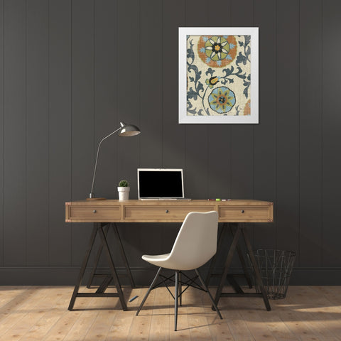 Persian Patchwork Blue Brown Tile II White Modern Wood Framed Art Print by Pela Studio