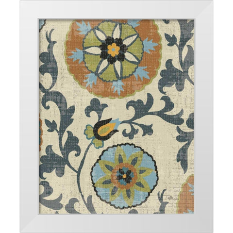 Persian Patchwork Blue Brown Tile II White Modern Wood Framed Art Print by Pela Studio