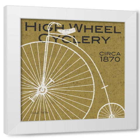 High Wheel Cyclery White Modern Wood Framed Art Print by Mullan, Michael