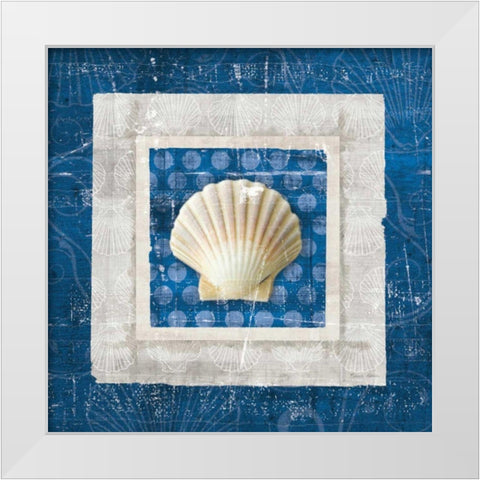 Sea Shell III on Blue  White Modern Wood Framed Art Print by Aldrich, Belinda