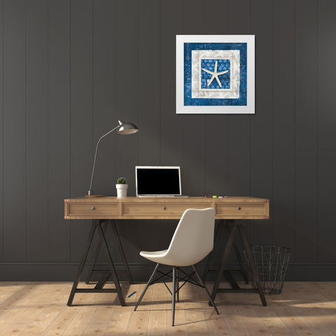 Sea Shell IV on Blue  White Modern Wood Framed Art Print by Aldrich, Belinda