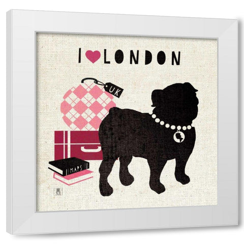 London Pooch White Modern Wood Framed Art Print by Studio Mousseau
