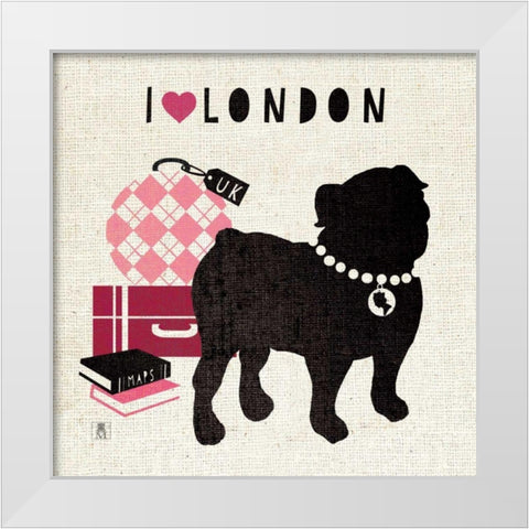 London Pooch White Modern Wood Framed Art Print by Studio Mousseau