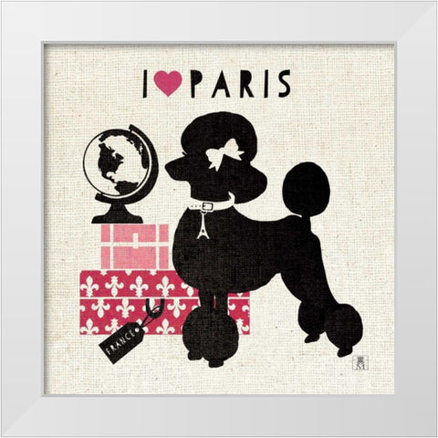 Paris Pooch White Modern Wood Framed Art Print by Studio Mousseau