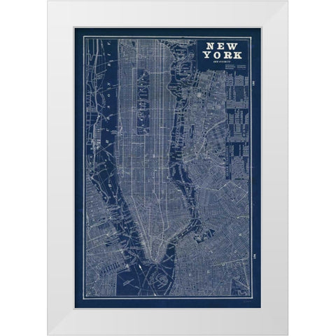 Blueprint Map New York White Modern Wood Framed Art Print by Schlabach, Sue