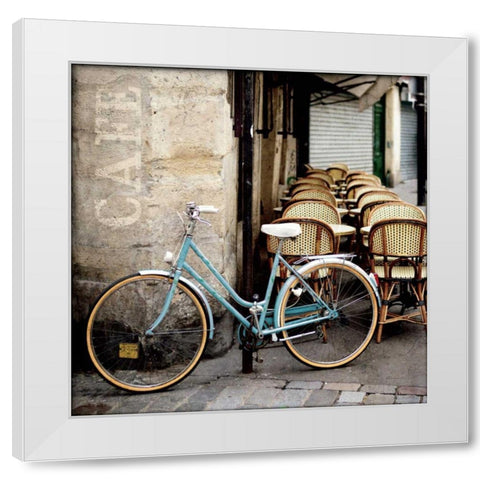 Cafe Bicycle White Modern Wood Framed Art Print by Olivier, Marc