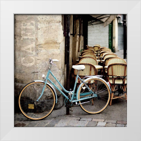 Cafe Bicycle White Modern Wood Framed Art Print by Olivier, Marc