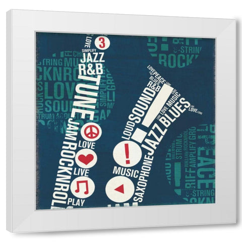 Type Sax Square White Modern Wood Framed Art Print by Mullan, Michael