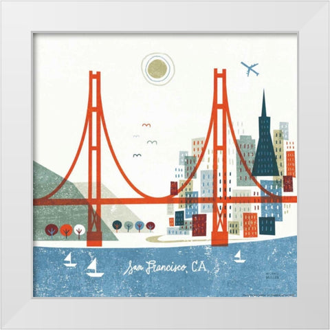 Colorful San Francisco White Modern Wood Framed Art Print by Mullan, Michael