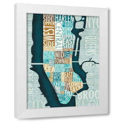 Manhattan Map Blue Brown  White Modern Wood Framed Art Print by Mullan, Michael