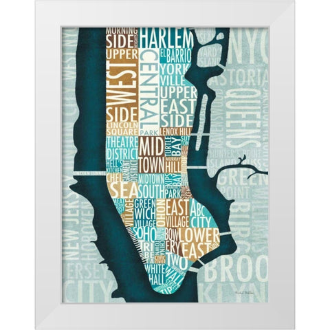 Manhattan Map Blue Brown  White Modern Wood Framed Art Print by Mullan, Michael