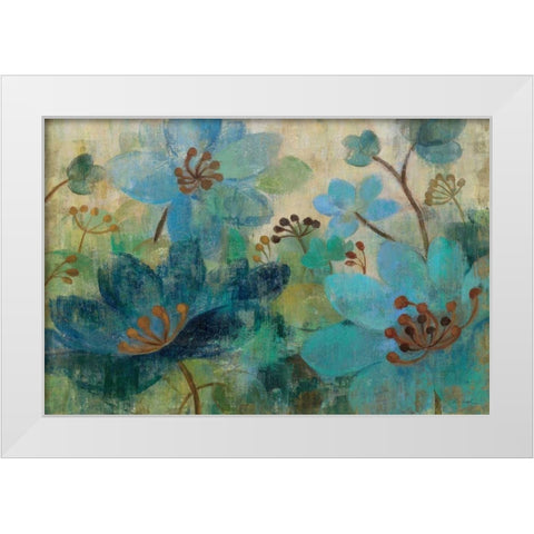Peacock Garden White Modern Wood Framed Art Print by Vassileva, Silvia