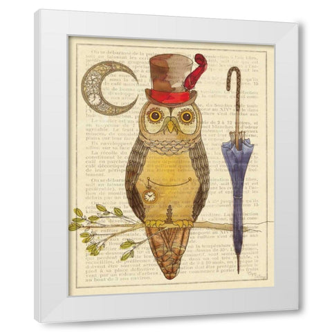 Steampunk Owl I White Modern Wood Framed Art Print by DeNeige, Elyse