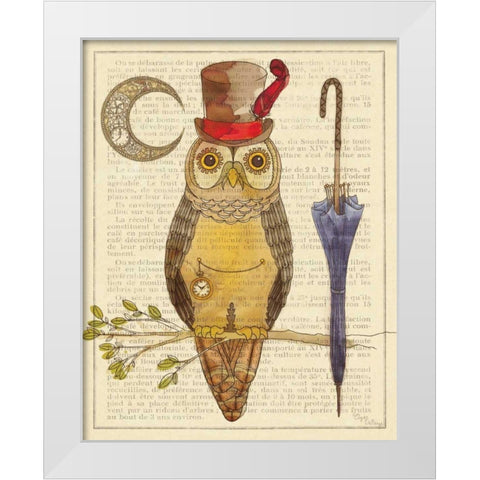 Steampunk Owl I White Modern Wood Framed Art Print by DeNeige, Elyse