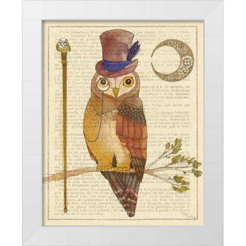 Steampunk Owl II White Modern Wood Framed Art Print by DeNeige, Elyse