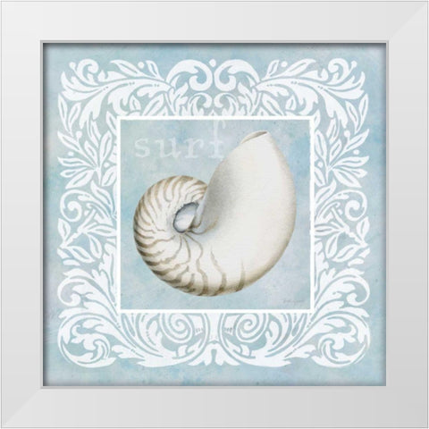 Sandy Shells Blue on Blue Nautilus White Modern Wood Framed Art Print by Grove, Beth