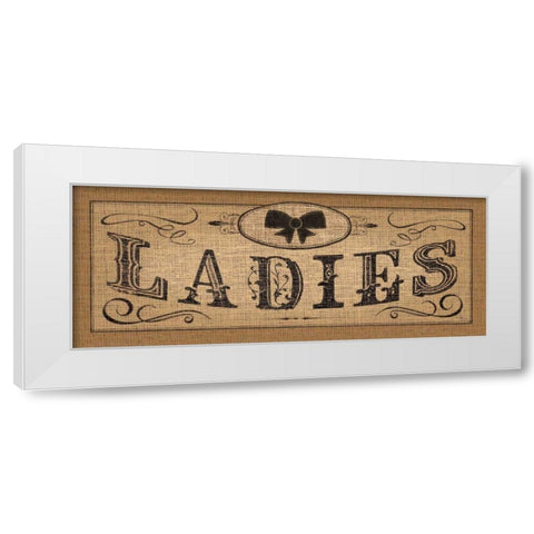 Le Restroom Burlap I White Modern Wood Framed Art Print by Pela Studio
