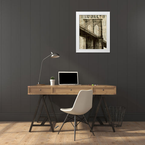 Vintage NY Brooklyn Bridge White Modern Wood Framed Art Print by Mullan, Michael