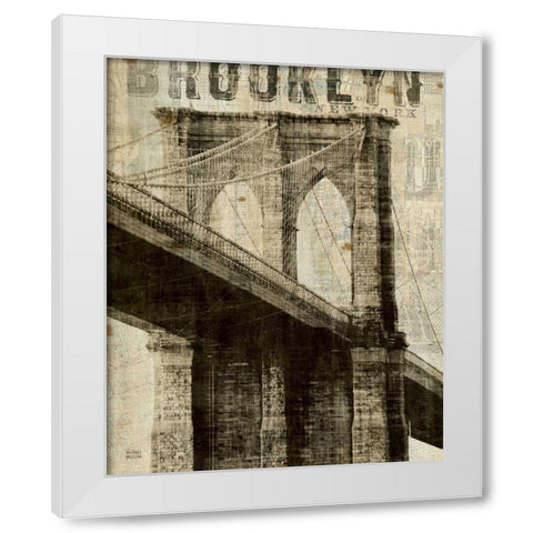 Vintage NY Brooklyn Bridge White Modern Wood Framed Art Print by Mullan, Michael