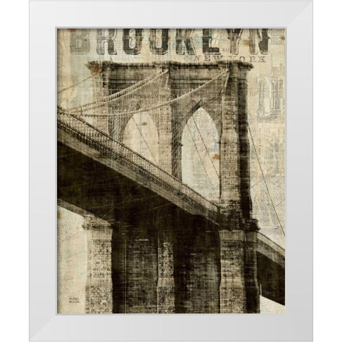 Vintage NY Brooklyn Bridge White Modern Wood Framed Art Print by Mullan, Michael