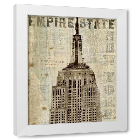 Vintage NY Empire State Building White Modern Wood Framed Art Print by Mullan, Michael