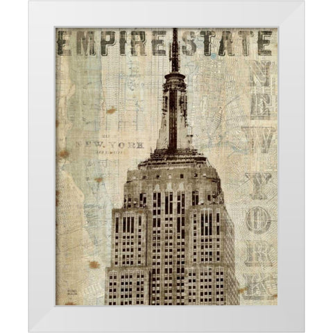 Vintage NY Empire State Building White Modern Wood Framed Art Print by Mullan, Michael