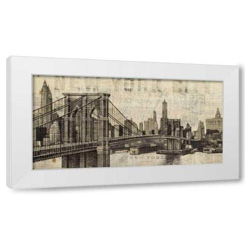 Vintage NY Brooklyn Bridge Skyline White Modern Wood Framed Art Print by Mullan, Michael