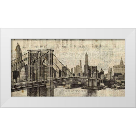 Vintage NY Brooklyn Bridge Skyline White Modern Wood Framed Art Print by Mullan, Michael