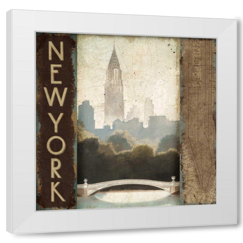 City Skyline New York Vintage Square White Modern Wood Framed Art Print by Fabiano, Marco
