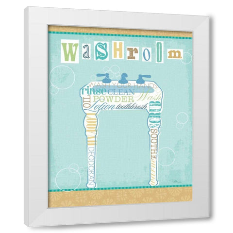 Bathroom Words Sink II White Modern Wood Framed Art Print by Pela Studio