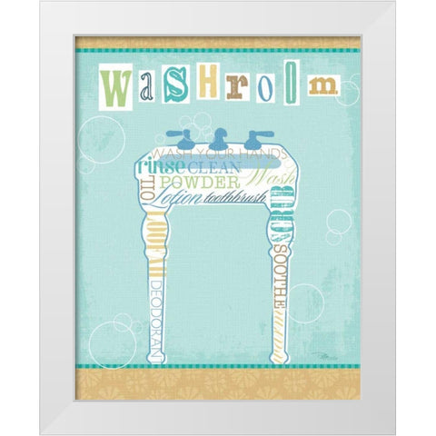 Bathroom Words Sink II White Modern Wood Framed Art Print by Pela Studio