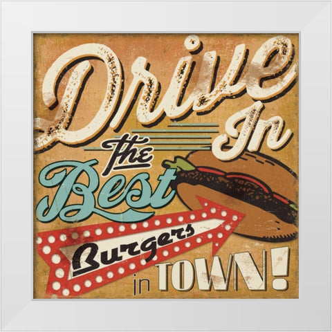Diners and Drive Ins I White Modern Wood Framed Art Print by Pela Studio