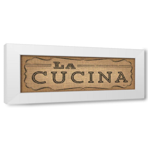 La Cuisine Burlap III White Modern Wood Framed Art Print by Pela Studio