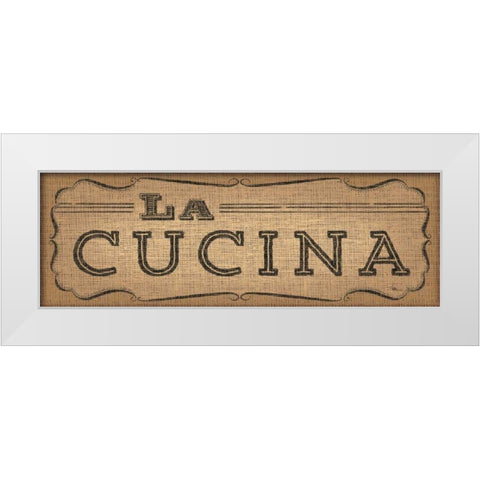 La Cuisine Burlap III White Modern Wood Framed Art Print by Pela Studio