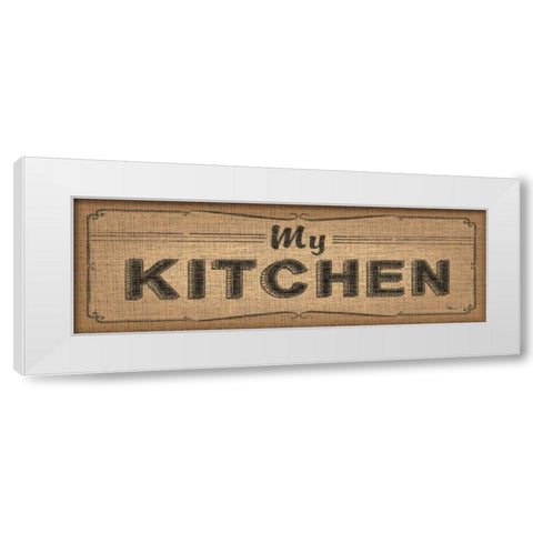 La Cuisine Burlap IV White Modern Wood Framed Art Print by Pela Studio