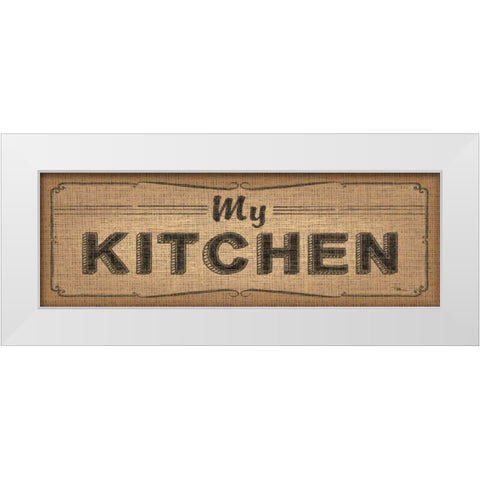 La Cuisine Burlap IV White Modern Wood Framed Art Print by Pela Studio