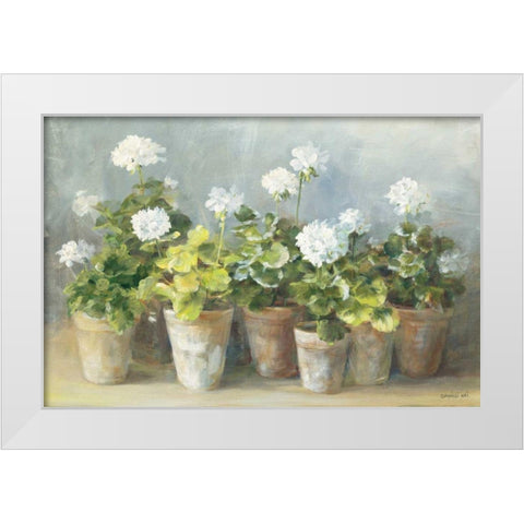 White Geraniums White Modern Wood Framed Art Print by Nai, Danhui