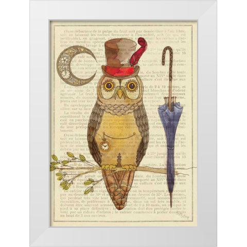 Steampunk Owl I White Modern Wood Framed Art Print by DeNeige, Elyse