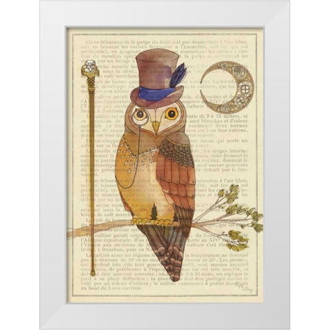Steampunk Owl II White Modern Wood Framed Art Print by DeNeige, Elyse