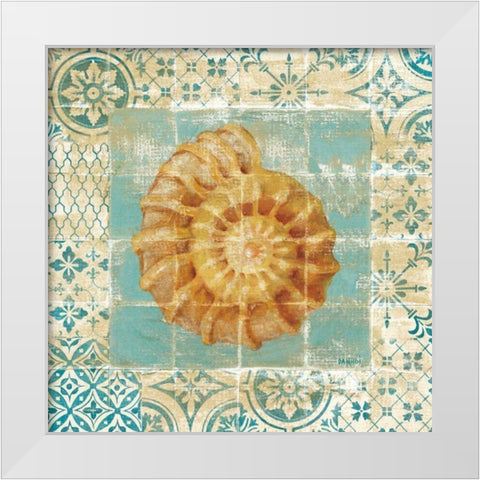 Shell Tiles I Blue White Modern Wood Framed Art Print by Nai, Danhui