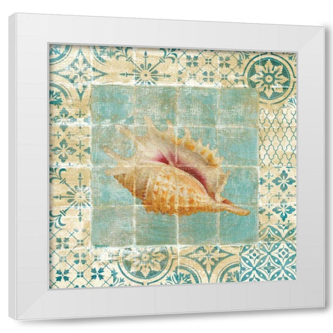 Shell Tiles II Blue White Modern Wood Framed Art Print by Nai, Danhui