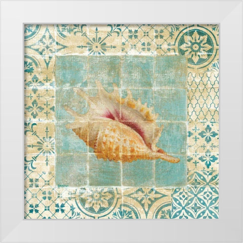 Shell Tiles II Blue White Modern Wood Framed Art Print by Nai, Danhui