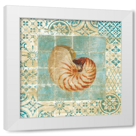 Shell Tiles III Blue White Modern Wood Framed Art Print by Nai, Danhui