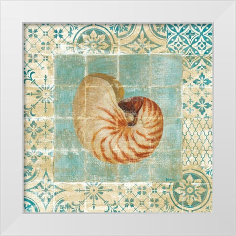 Shell Tiles III Blue White Modern Wood Framed Art Print by Nai, Danhui