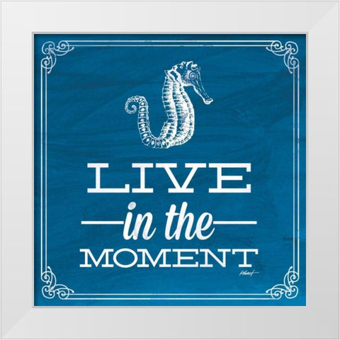 Live in the Moment Blue White Modern Wood Framed Art Print by Pertiet, Katie