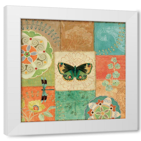 Folk Floral III Center Butterfly White Modern Wood Framed Art Print by Brissonnet, Daphne